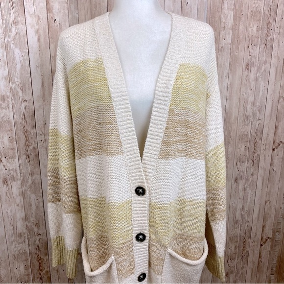 Free People Southport Beach Striped Oversized Button Front Cardigan Size Small - Picture 3 of 14